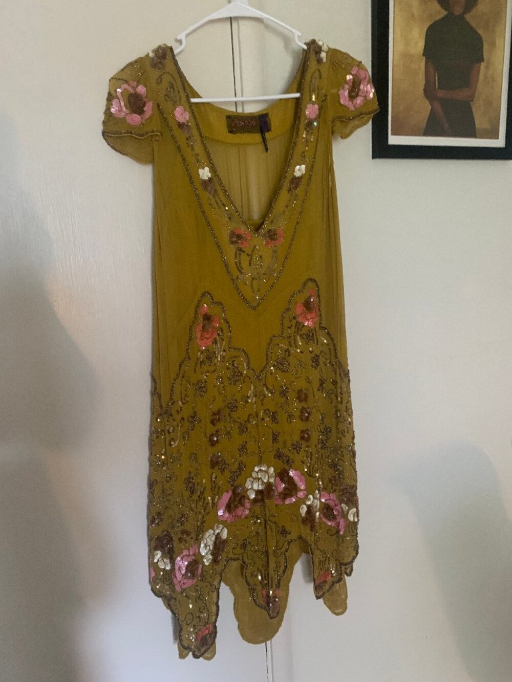 Free People Women's Magic Garden Yellow and Gold Dress 20s Sequin Embellished XS